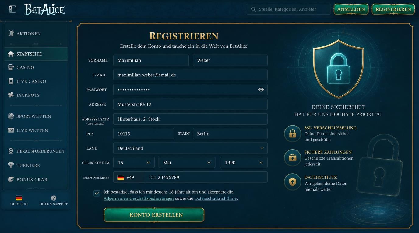 Benutzer gibt echte Daten wie im Ausweis an 